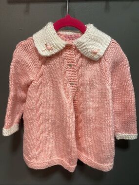 Girls Pink Knit Cardigan with white Peter Pan Collar hand made